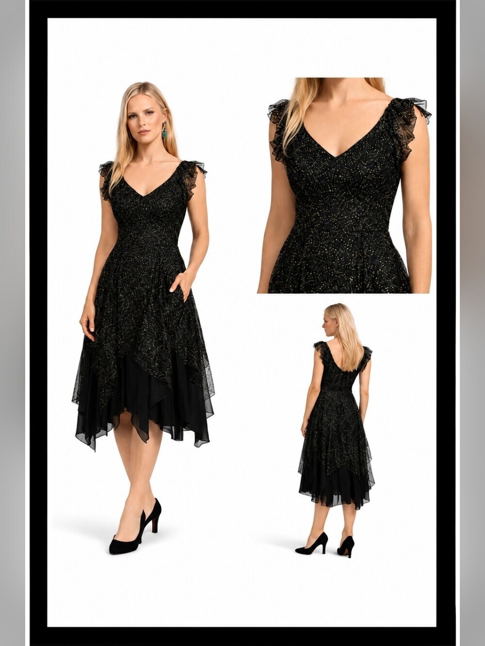 VINTAGE 80s Nuance Black/Gold Tulle Dress.